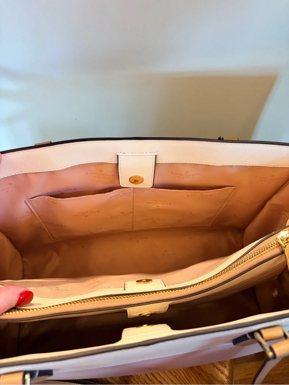kate spade Pink and Cream Leather Tote with Matching Wallet Set